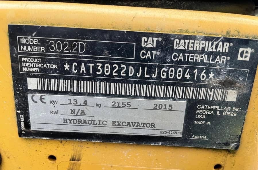 Équipement compact CAT 302.2D 2015 2,15t 1939h