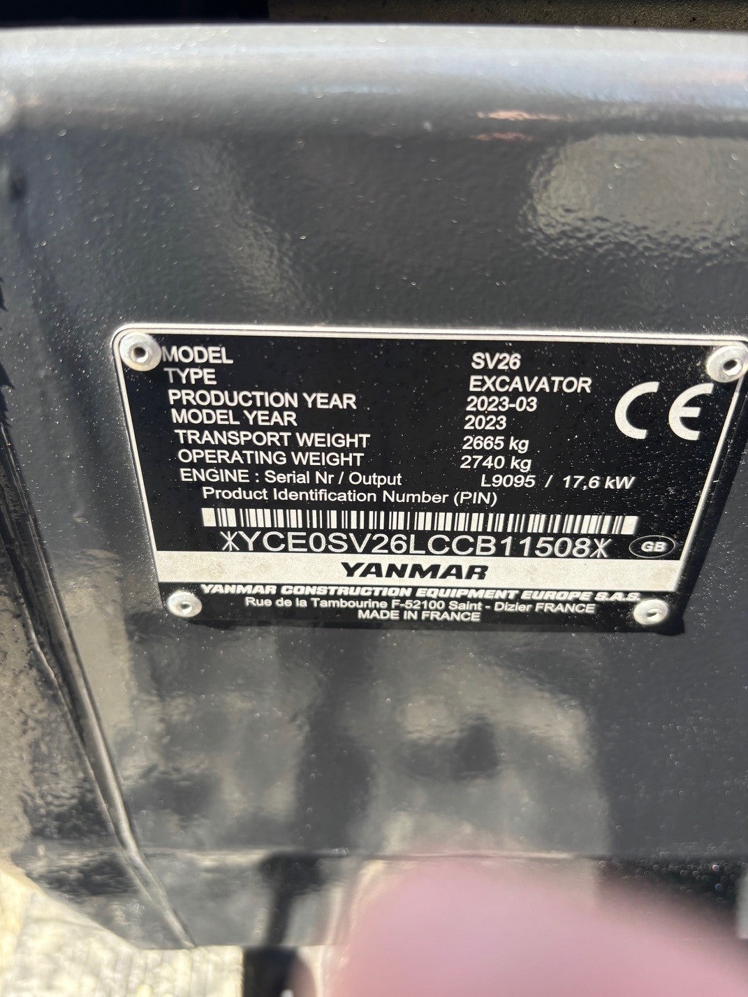 Équipement compact Yanmar SV26 2023 2,74t 7h
