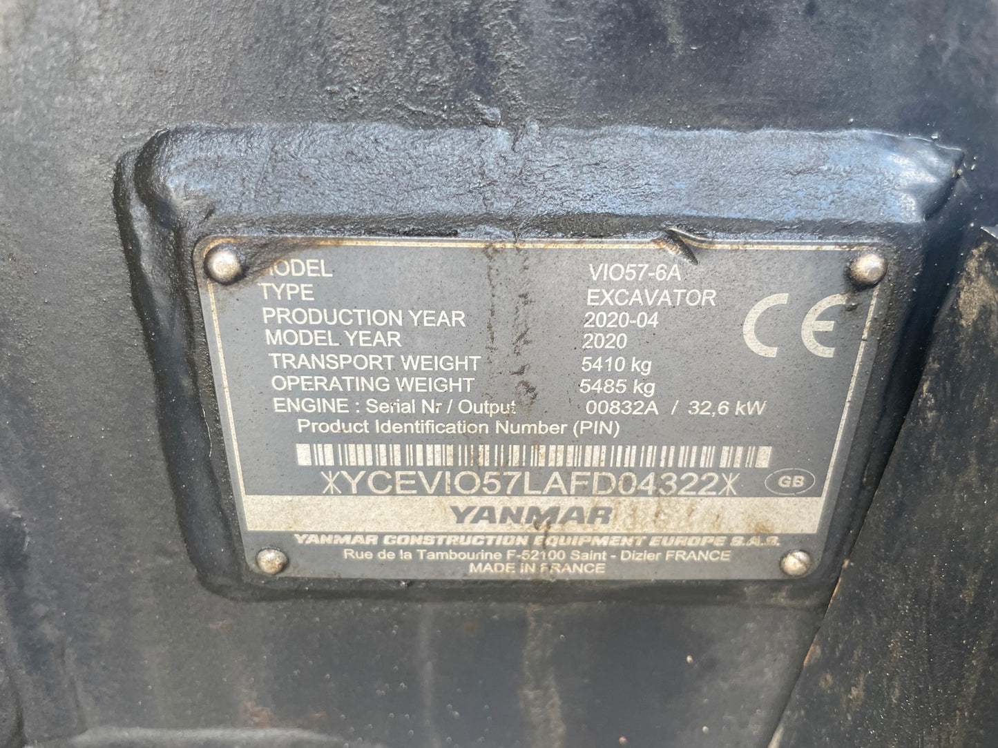 Équipement compact Yanmar Vio 57 2020 5,49t 1970h
