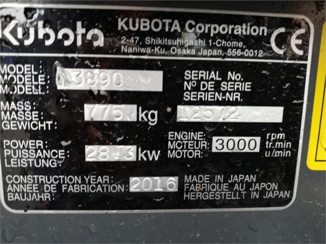 Équipement d’entretien Kubota F3890 – 2017 – 4x4 – Diesel