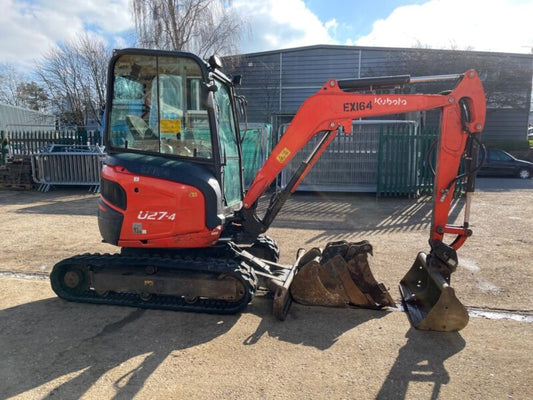 Mini-Pelle Kubota U27-4 – 2016 – 2,7T – Cabine Climatisée + 3 Godets