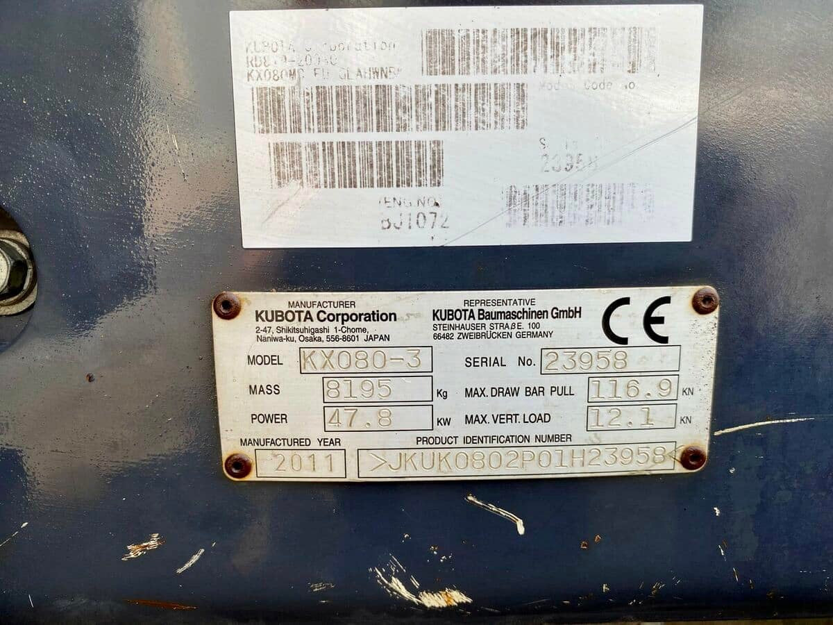 Equipement compact Kubota KX080-3 – 2012